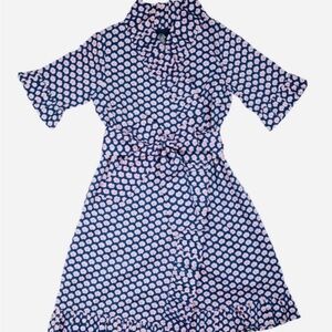 Elizabeth Wilson Designs Wrap Dress Blue Floral Cottage Ruffle Women XS S Anne